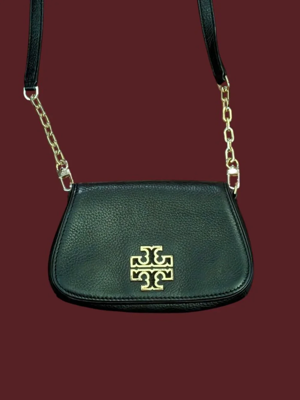 Tory Burch Mini Britten Black Leather Gold Hardware Crossbody 20cm X 2cm X 14cm